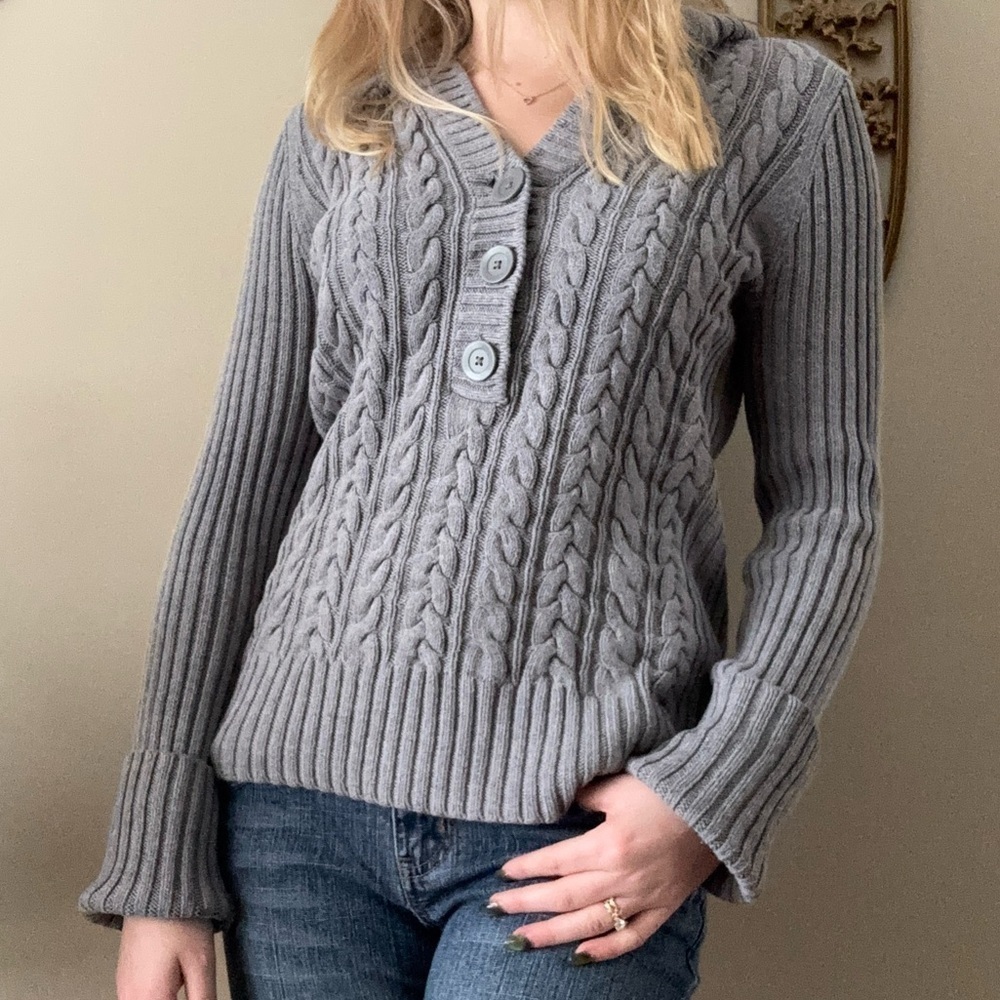 Jones New York Gray Hooded Cable Knit Sweater - Picture 5 of 7